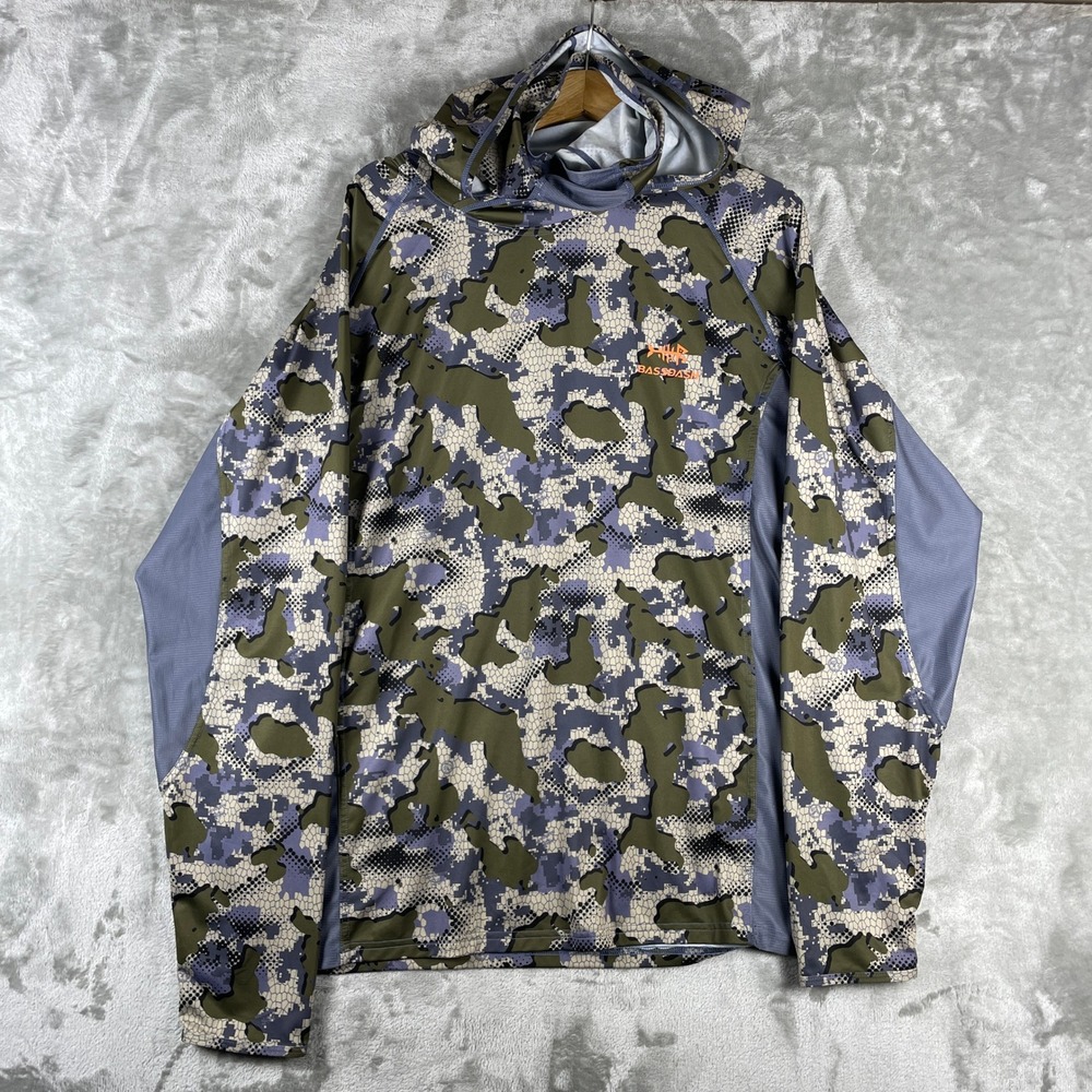 Bassdash Fishing Hoodie Men XL Green Camo UPF 50+ UV Protection Performance